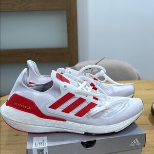 Adidas Ultraboost White and Red Running Shoes